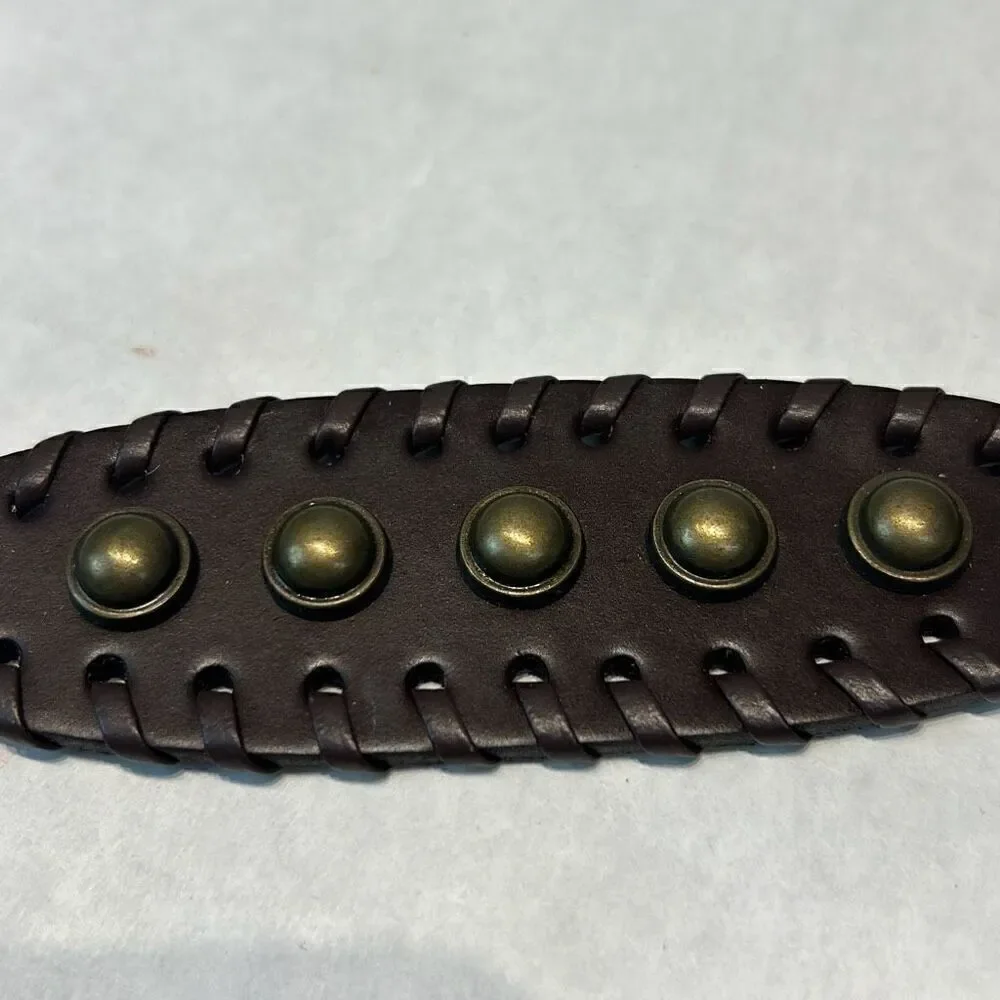 Wrap Bracelet Snaps Braided Faux Leather Brass Color Embellishments Brown NWOT